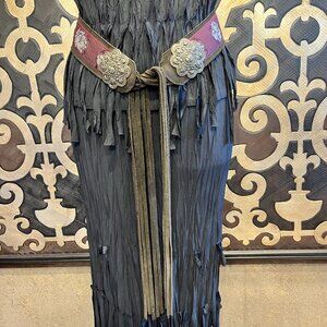 Vintage hobo suede metal medallion fringe belt